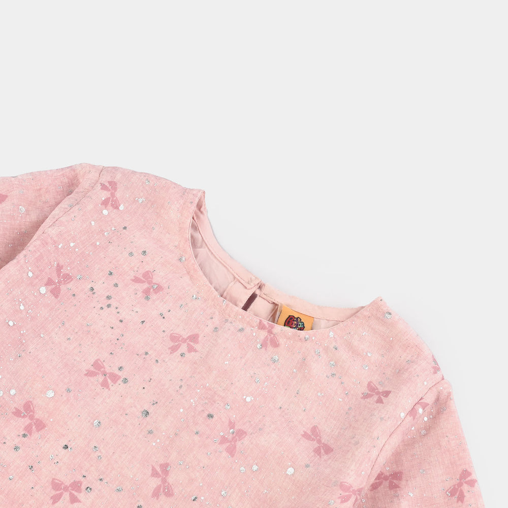 Girls Chiffon Casual Top Pink Bow