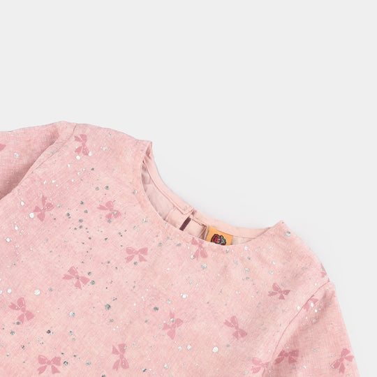 Girls Chiffon Casual Top Pink Bow