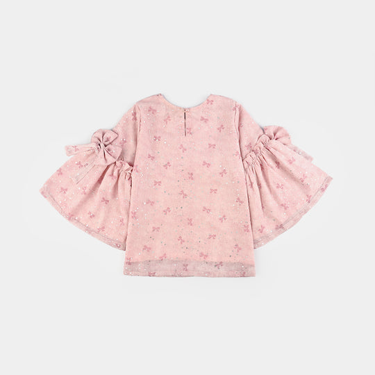 Girls Chiffon Casual Top Pink Bow