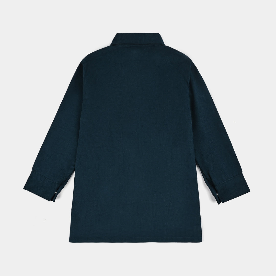 Girls Corduroy Emb Top Aqua-Teal.Green