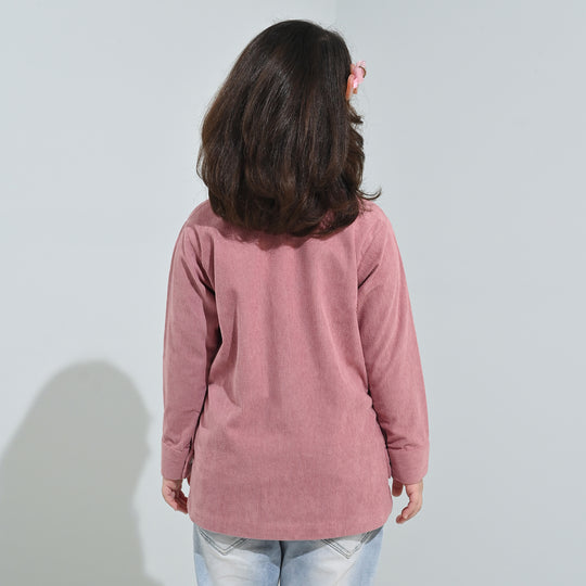 Girls Corduroy Emb Top Pearls and Diamonds-MAROON