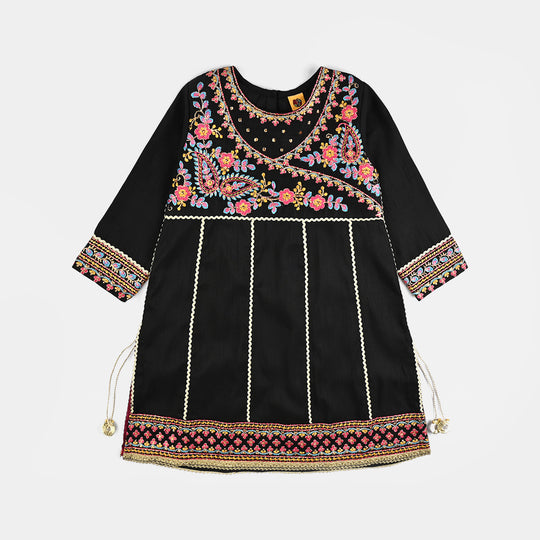 Girls Raw Silk Fancy 3Pcs Nazakat-BLACK