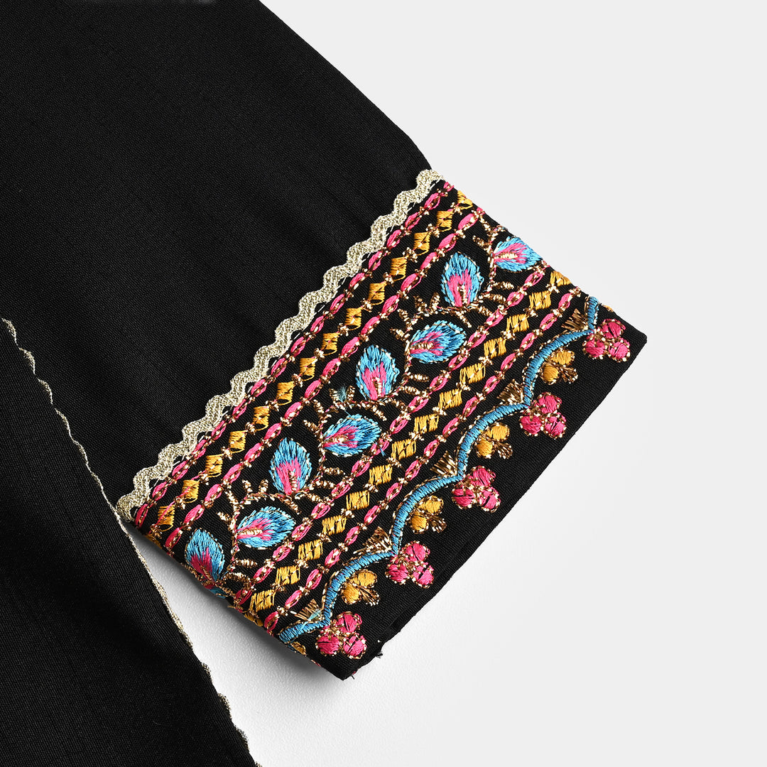 Girls Raw Silk Fancy 3Pcs Nazakat-BLACK