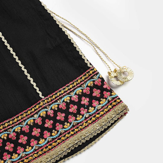 Girls Raw Silk Fancy 3Pcs Nazakat-BLACK