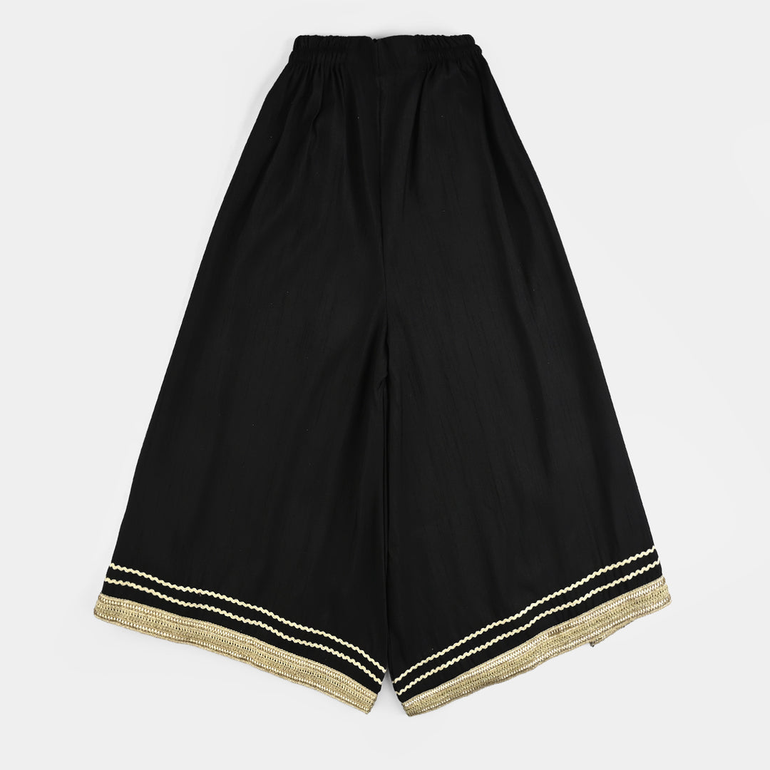 Girls Raw Silk Fancy 3Pcs Nazakat-BLACK