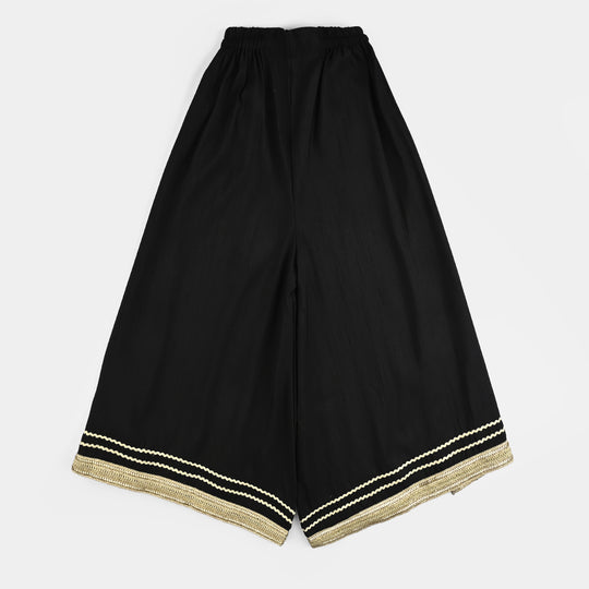 Girls Raw Silk Fancy 3Pcs Nazakat-BLACK