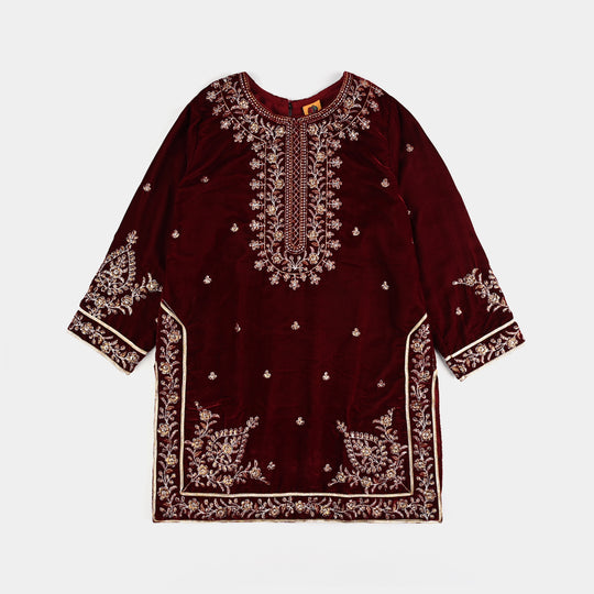 Girls Velvet Fancy 3Pcs Ronak-MAROON