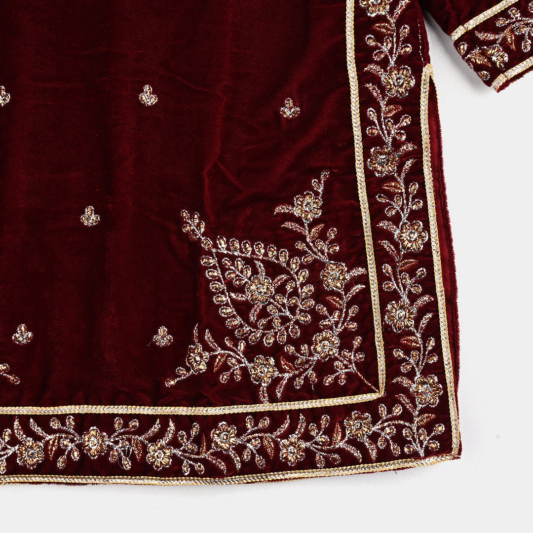 Girls Velvet Fancy 3Pcs Ronak-MAROON