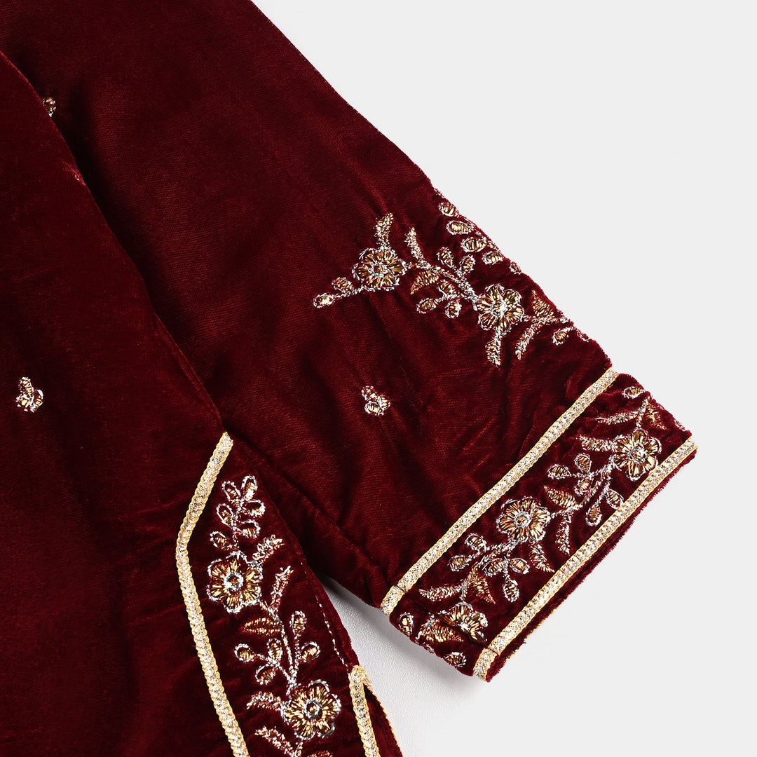 Girls Velvet Fancy 3Pcs Ronak-MAROON