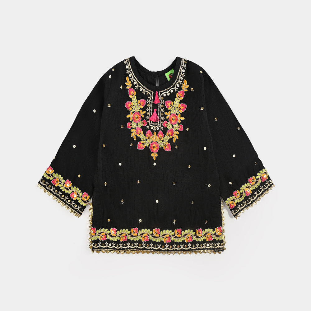 Infant Girls Raw Silk Fancy 3Pcs Falak-BLACK