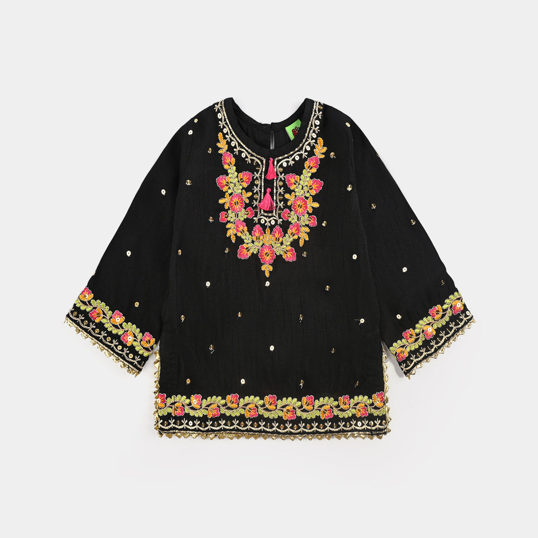 Infant Girls Raw Silk Fancy 3Pcs Falak-BLACK