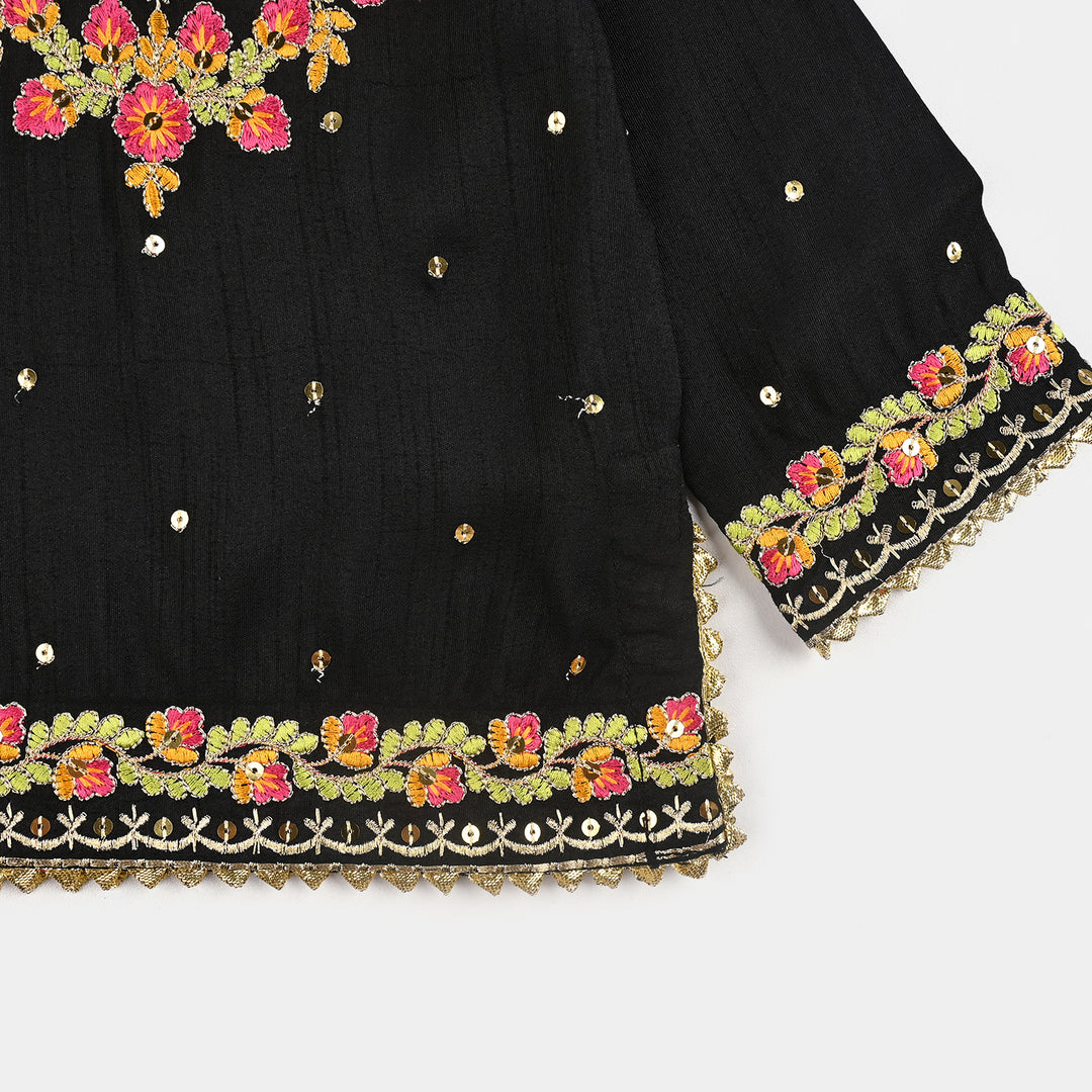 Infant Girls Raw Silk Fancy 3Pcs Falak-BLACK