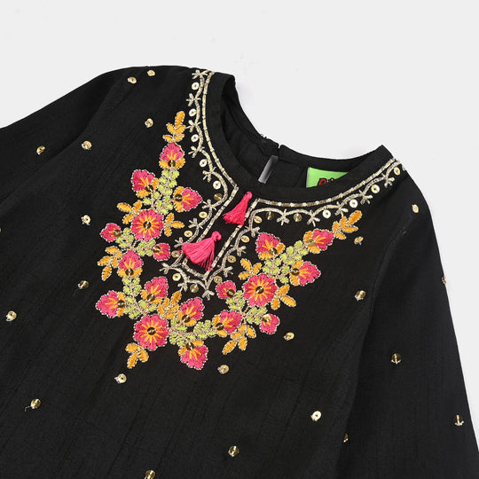 Infant Girls Raw Silk Fancy 3Pcs Falak-BLACK