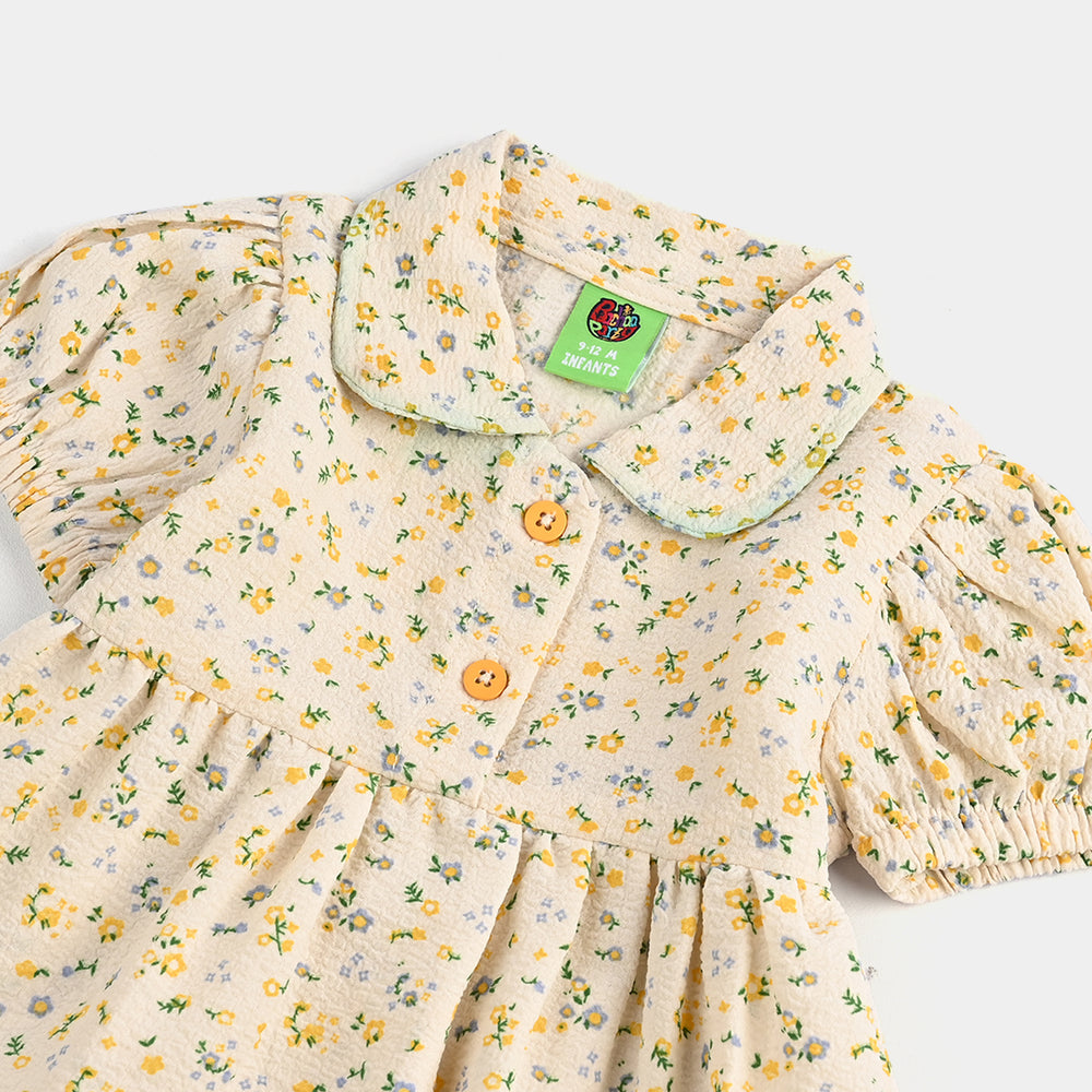 Infant Girls Poly Net Casual Frock Cute Little-White