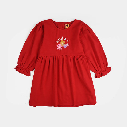 Girls Cotton EMB Frock Rose-Red