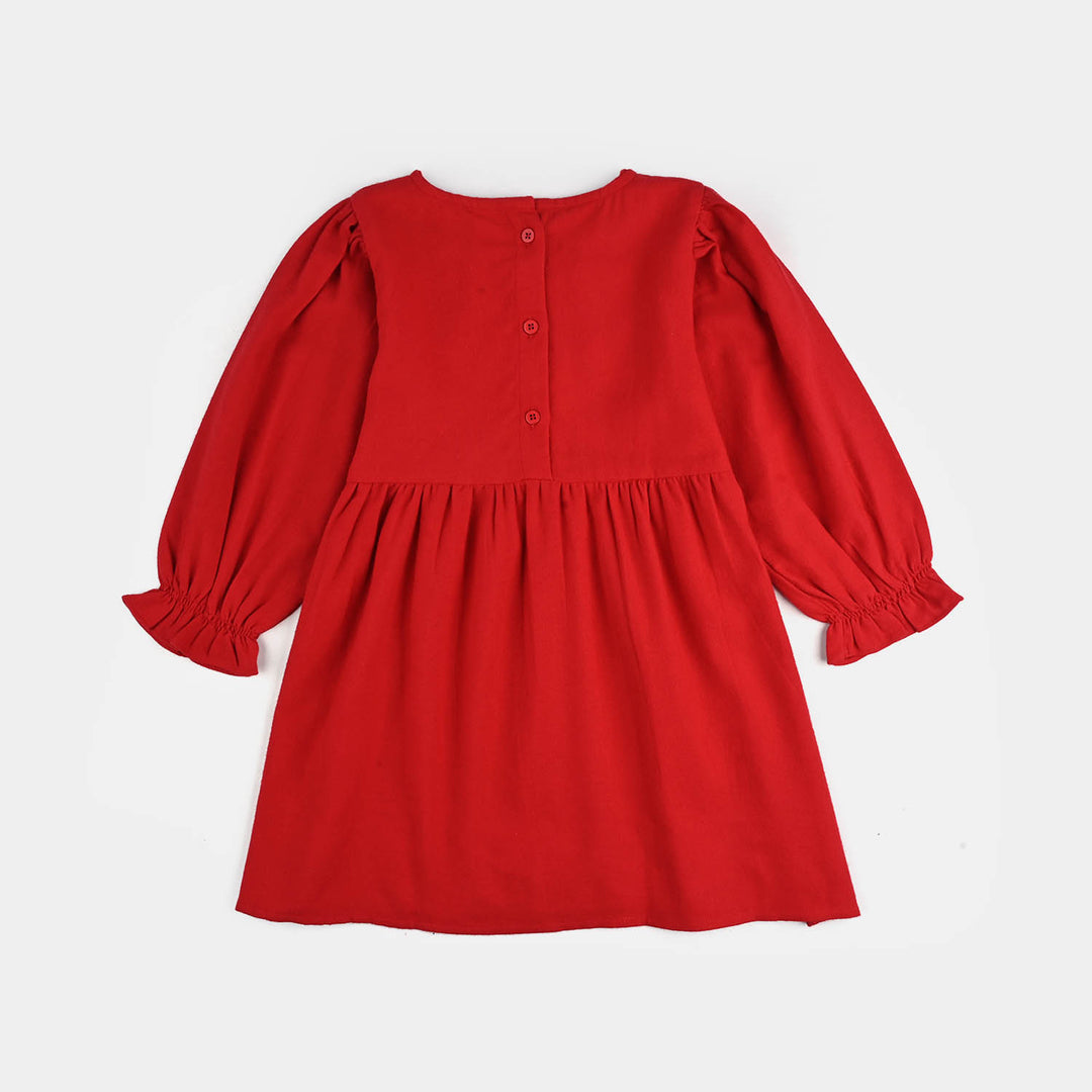 Girls Cotton EMB Frock Rose-Red