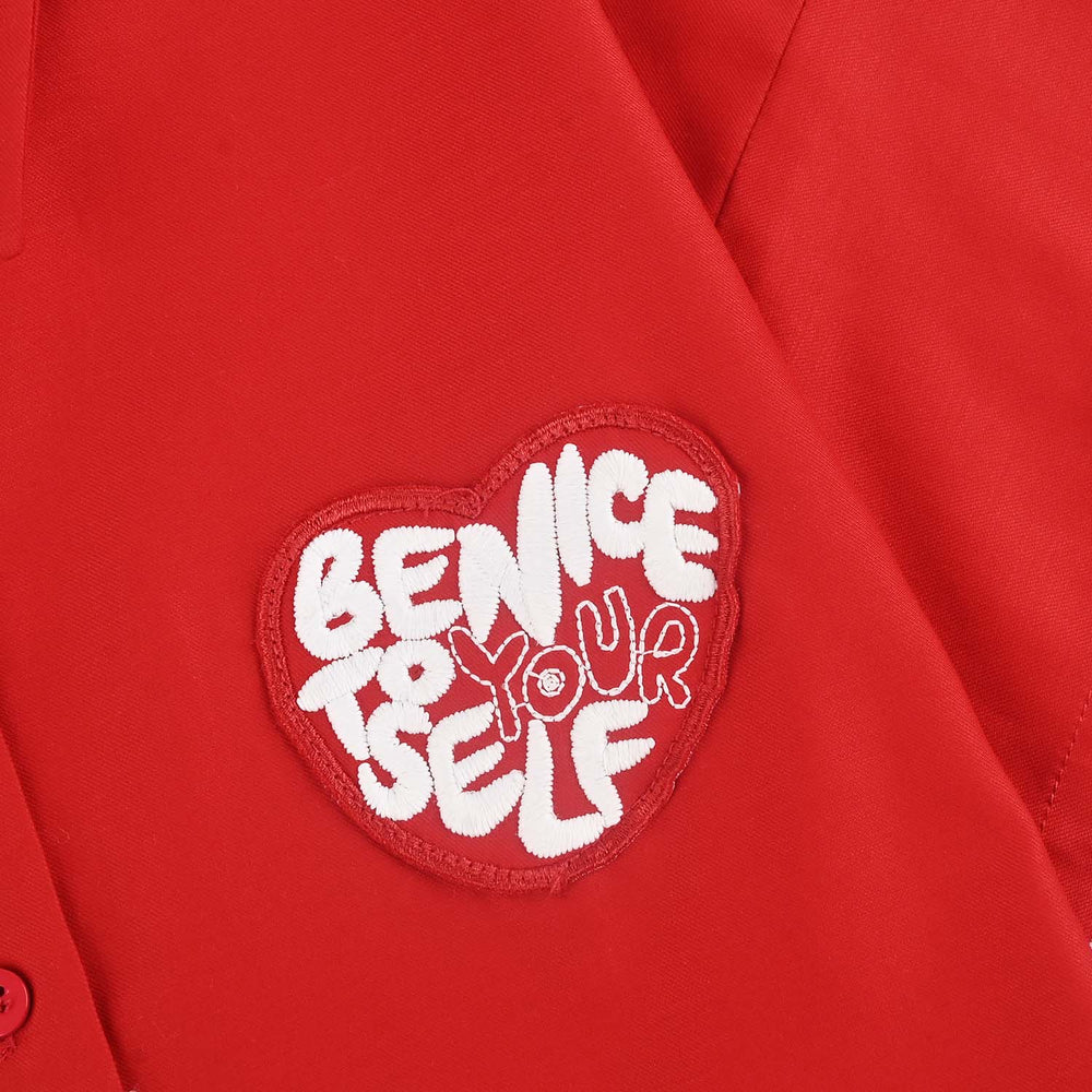 Girls Cotton Twill Emb Top Red Love-RED