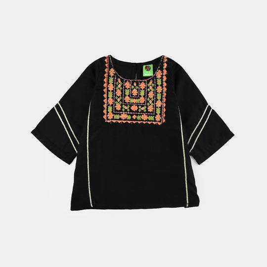Infant Girls Poly Mesh Emb Kurti Ruby-BLACK