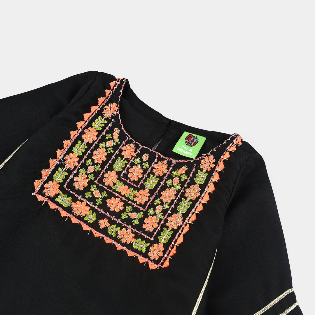Infant Girls Poly Mesh Emb Kurti Ruby-BLACK