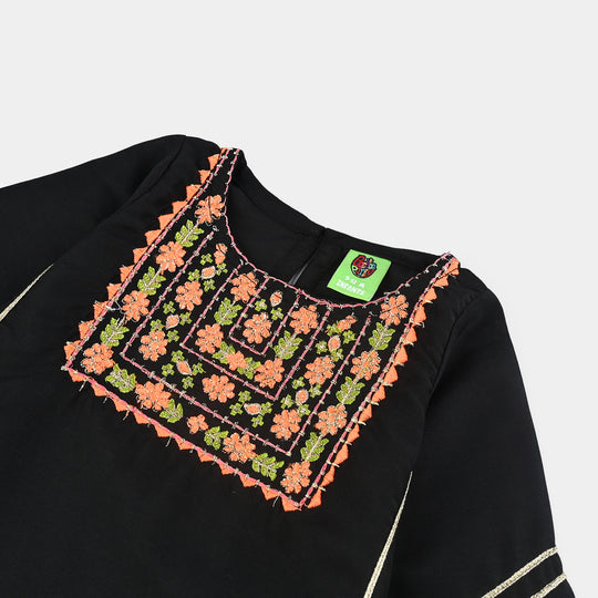 Infant Girls Poly Mesh Emb Kurti Ruby-BLACK