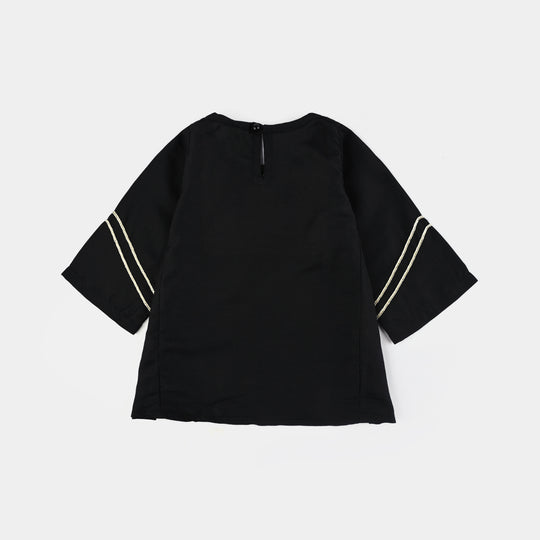 Infant Girls Poly Mesh Emb Kurti Ruby-BLACK