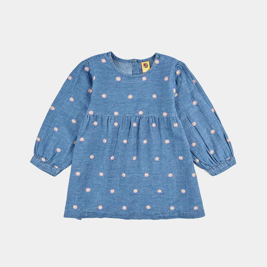Girls Tensile Denim (Light Denim) Emb Top Flowers Garden - Mid Blue
