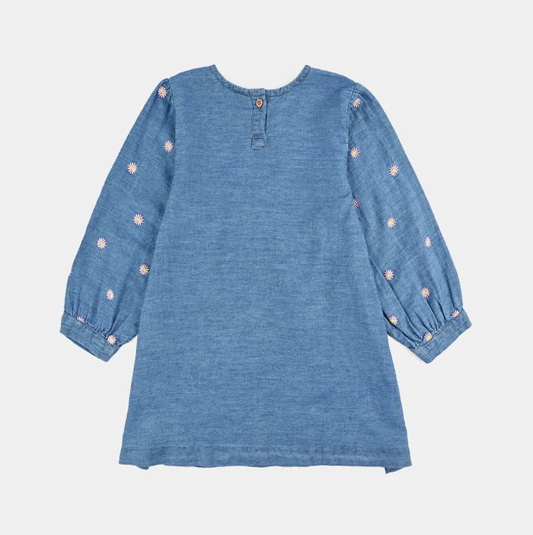 Girls Tensile Denim (Light Denim) Emb Top Flowers Garden - Mid Blue