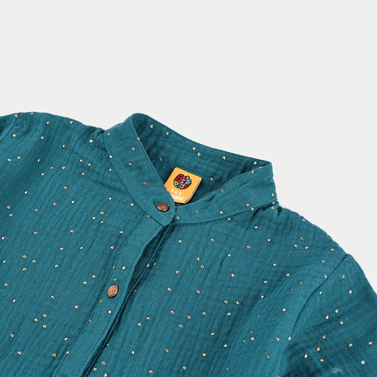 Girls Poly Crinkle Casual Top-Sea Green