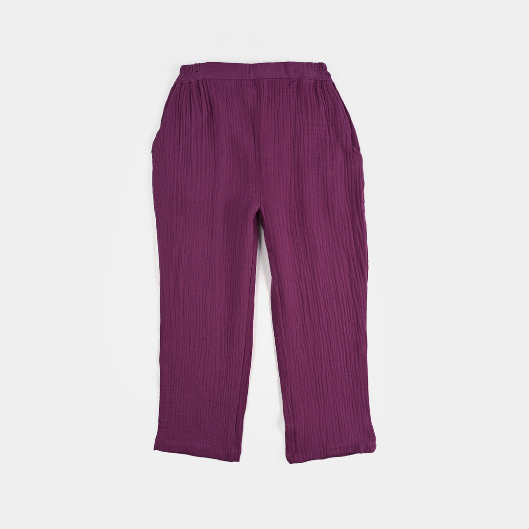 Girls Poly Crinkle Emb Co-Ord Set Plum - Purple