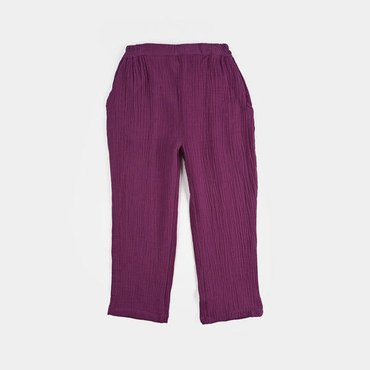 Girls Poly Crinkle Emb Co-Ord Set Plum - Purple