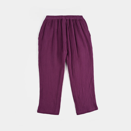 Girls Poly Crinkle Emb Co-Ord Set Plum - Purple
