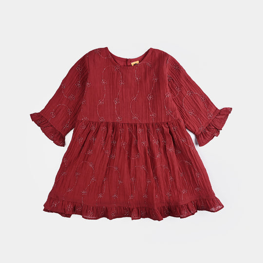 Girls Chiffon Casual Frock Gillter - RED
