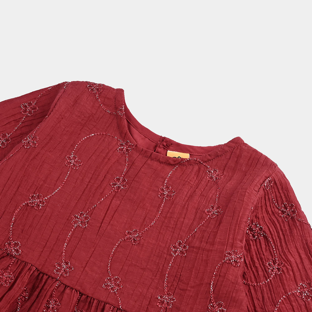 Girls Chiffon Casual Frock Gillter - RED