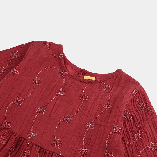 Girls Chiffon Casual Frock Gillter - RED