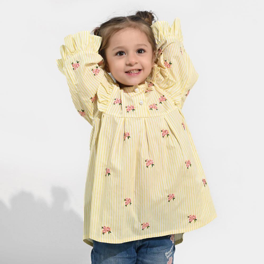 Girls Cotton Emb Top Pink Poppy-Yellow