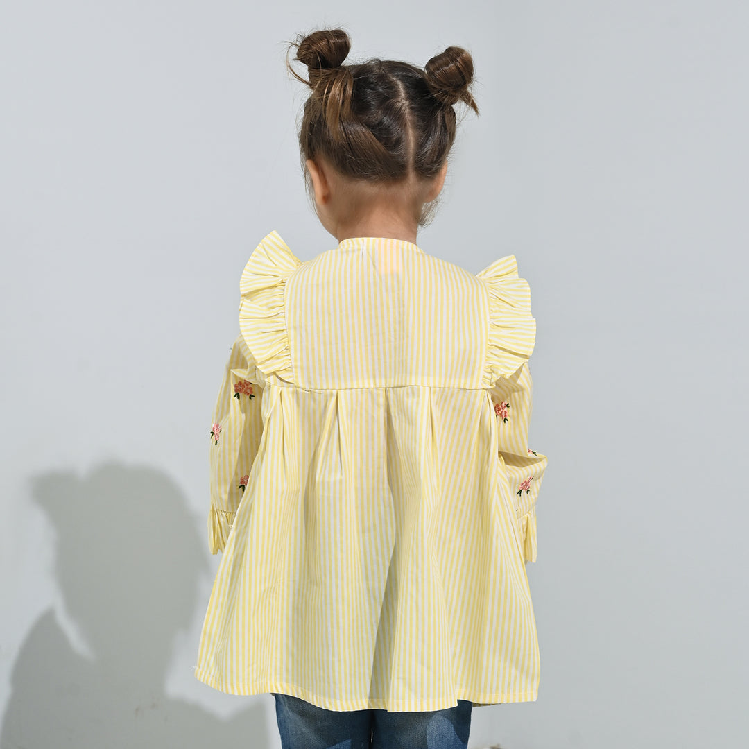 Girls Cotton Emb Top Pink Poppy-Yellow