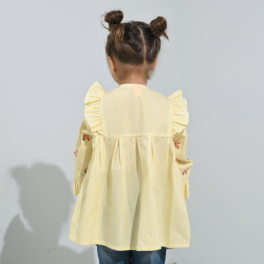 Girls Cotton Emb Top Pink Poppy-Yellow