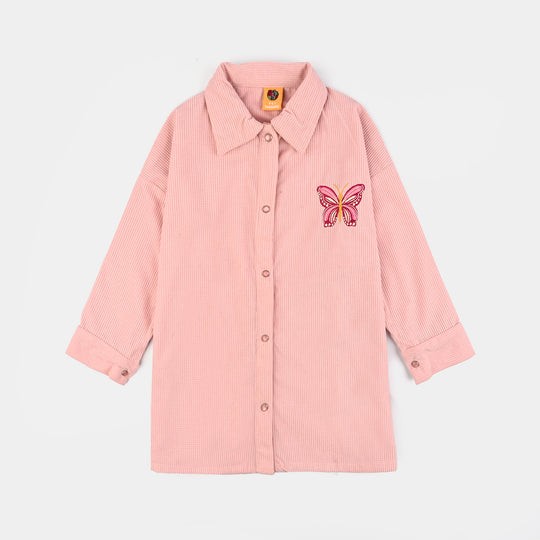 Girls Poly Crinkle Emb Top Butterfly-Pink