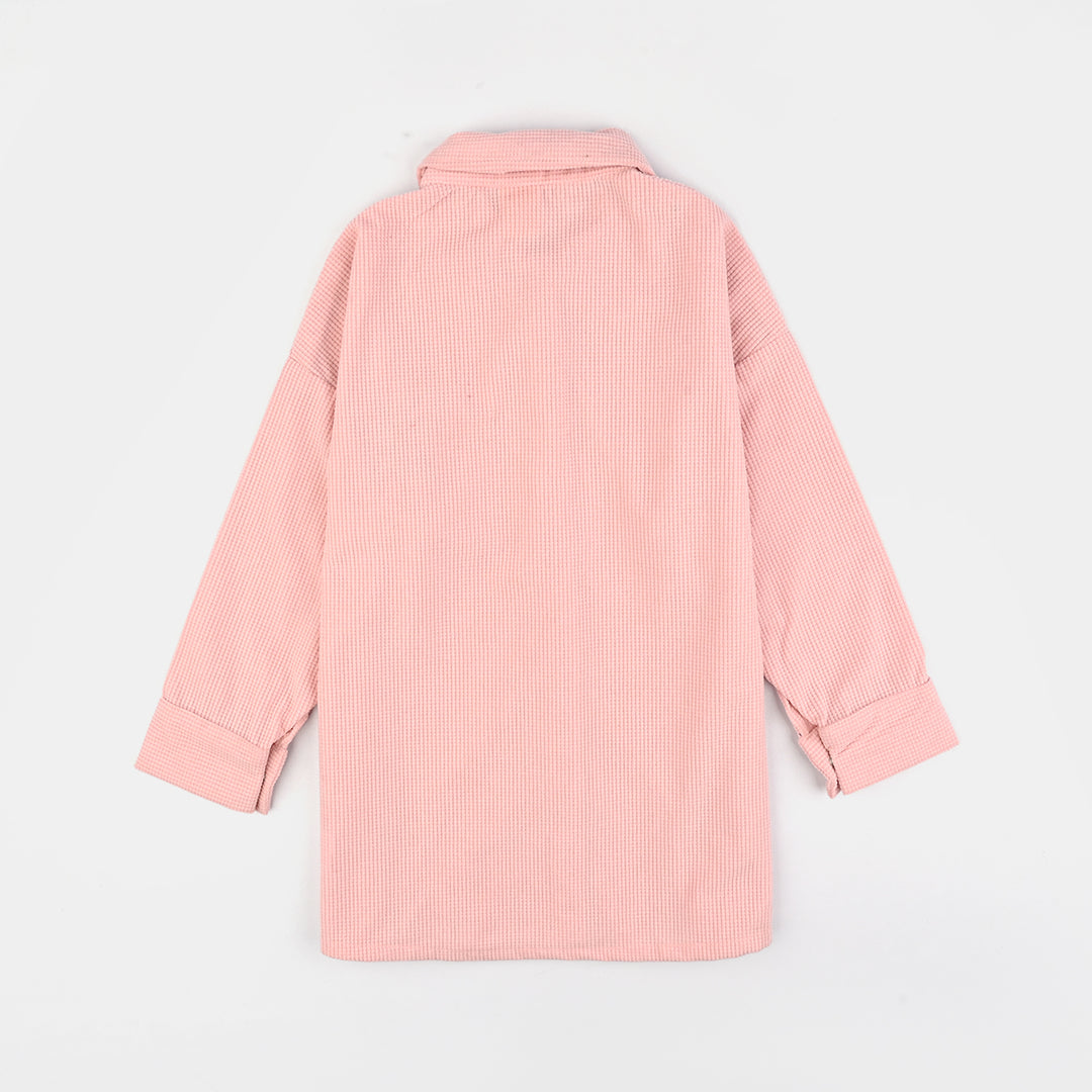 Girls Poly Crinkle Emb Top Butterfly-Pink