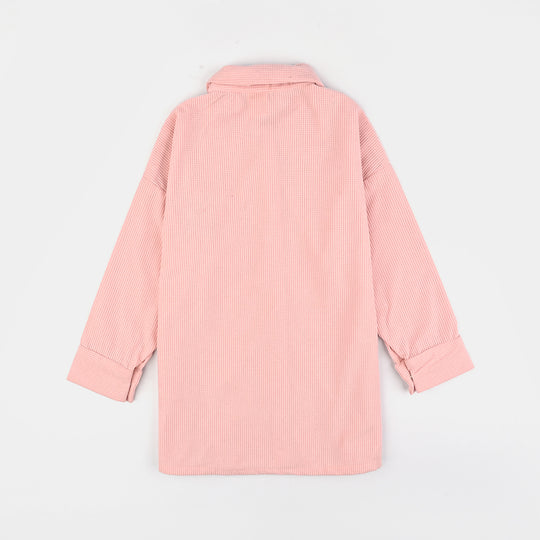 Girls Poly Crinkle Emb Top Butterfly-Pink