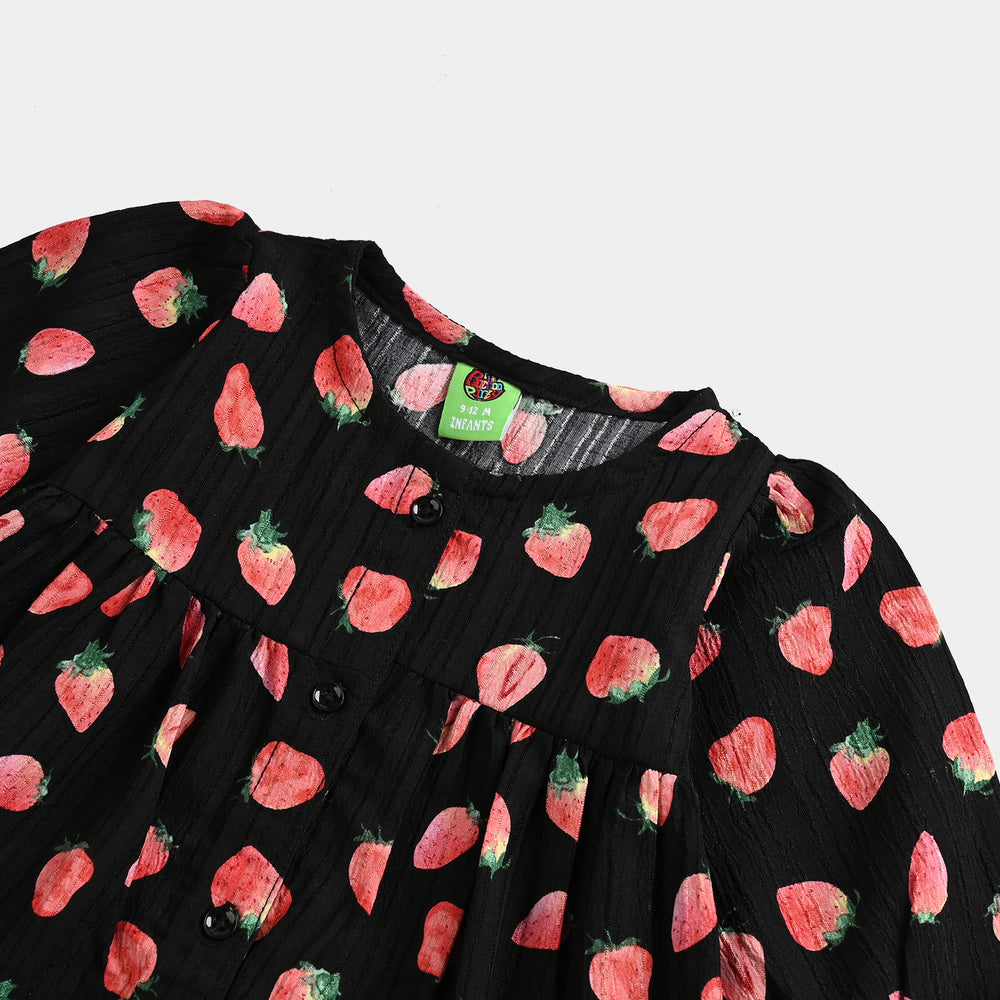 Infant Girls Poly Crinkle Casual Frock Strawberry - BLACK