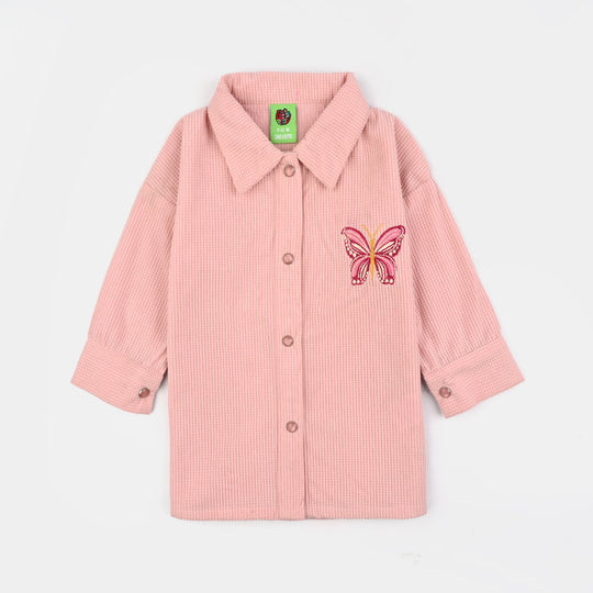 Infant Girls Poly Crinkle Emb Top Butterfly-Pink