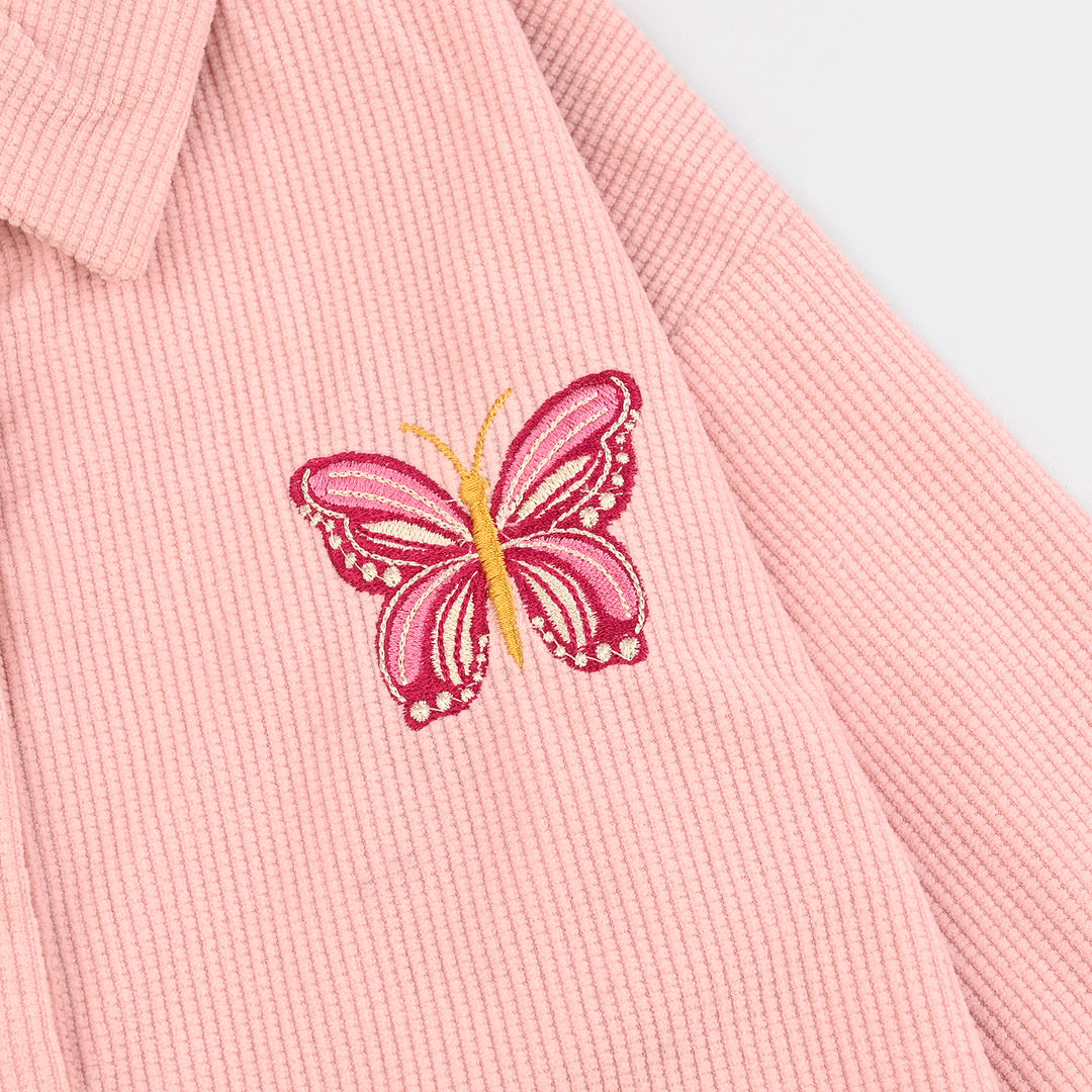 Infant Girls Poly Crinkle Emb Top Butterfly-Pink