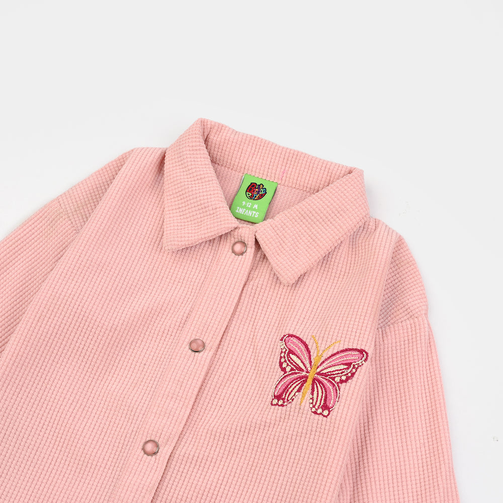 Infant Girls Poly Crinkle Emb Top Butterfly-Pink