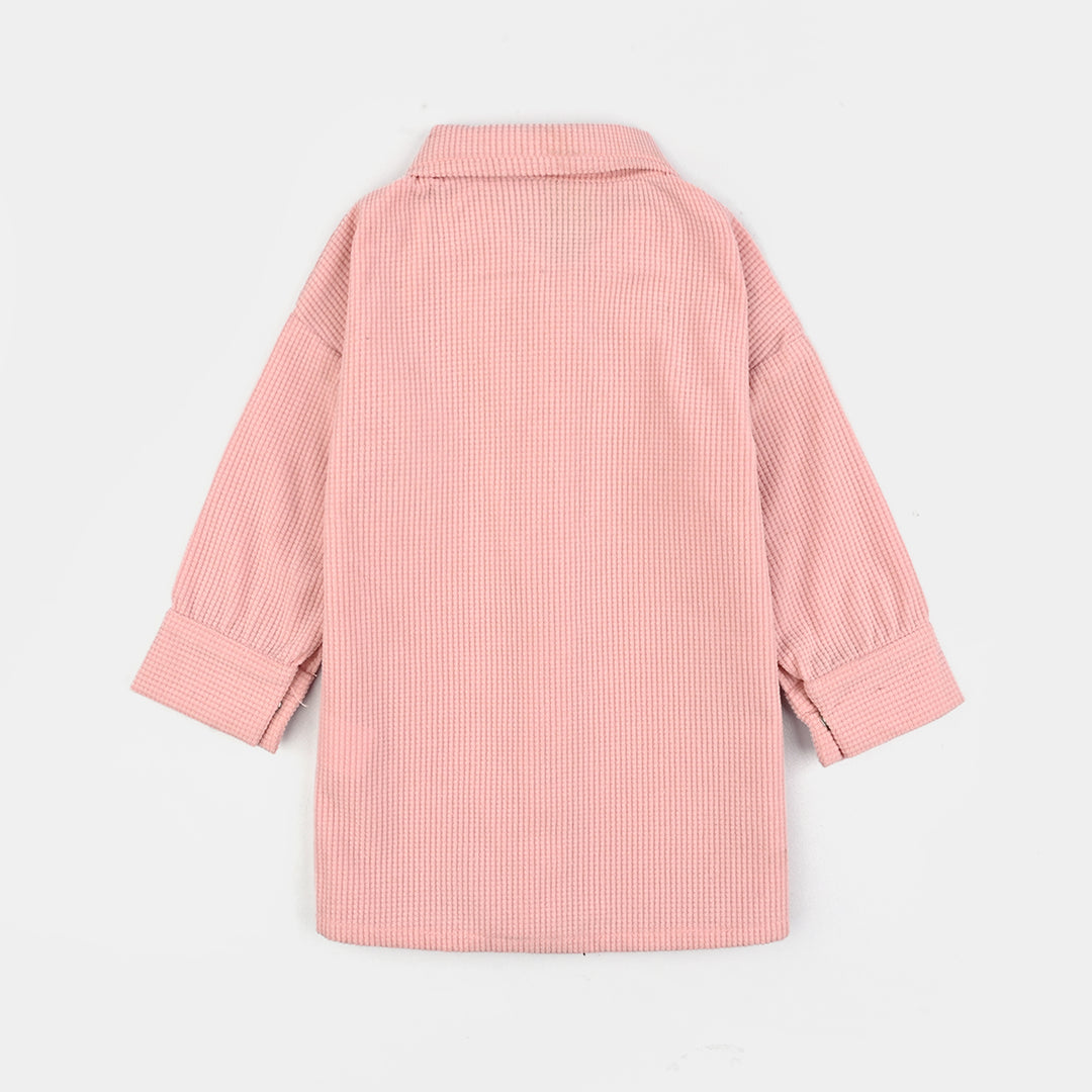 Infant Girls Poly Crinkle Emb Top Butterfly-Pink