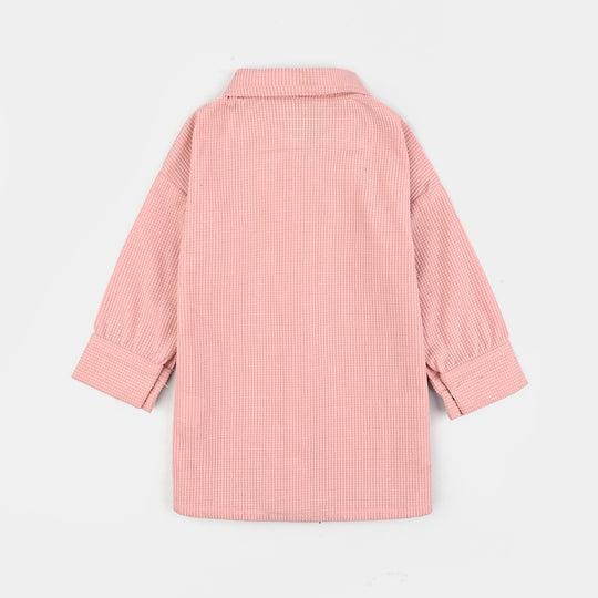 Infant Girls Poly Crinkle Emb Top Butterfly-Pink
