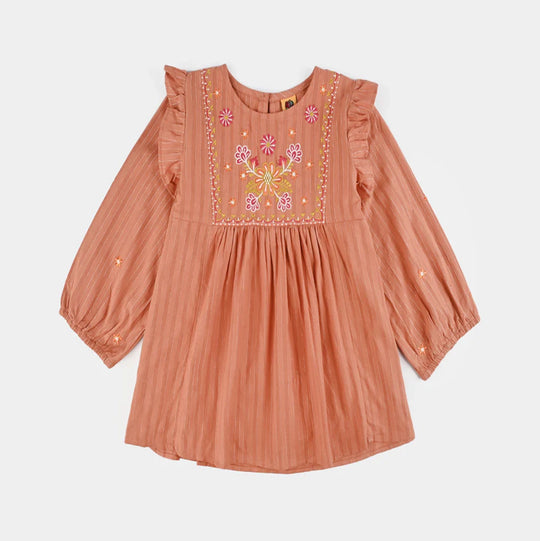 Girls Cotton Emb Top Rusty Ruffles-Rust
