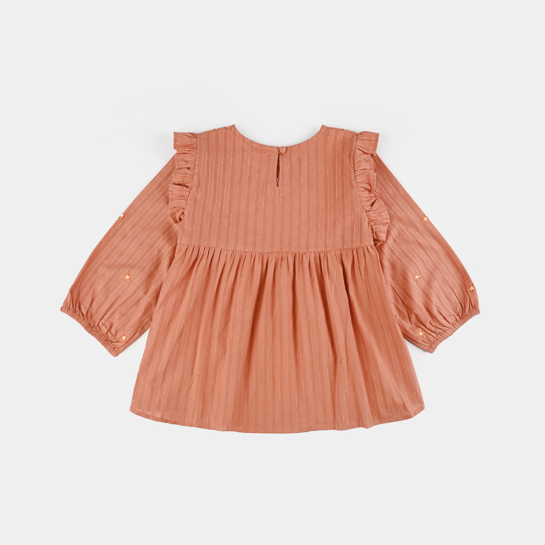 Girls Cotton Emb Top Rusty Ruffles-Rust