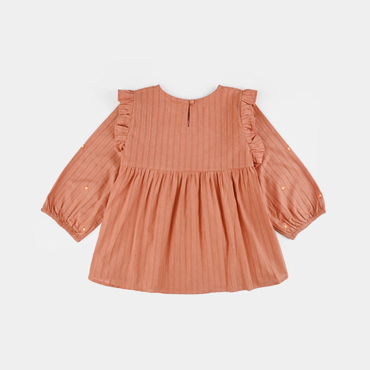 Girls Cotton Emb Top Rusty Ruffles-Rust