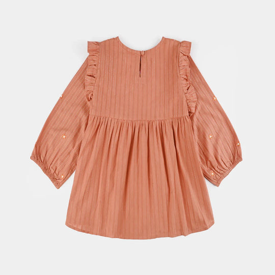 Girls Cotton Emb Top Rusty Ruffles-Rust